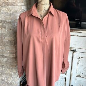 Jodifl rust split neck collar dolman sleeve hi lo oversized blouse